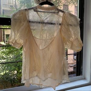Free People Puffed Sleeve Lace Top